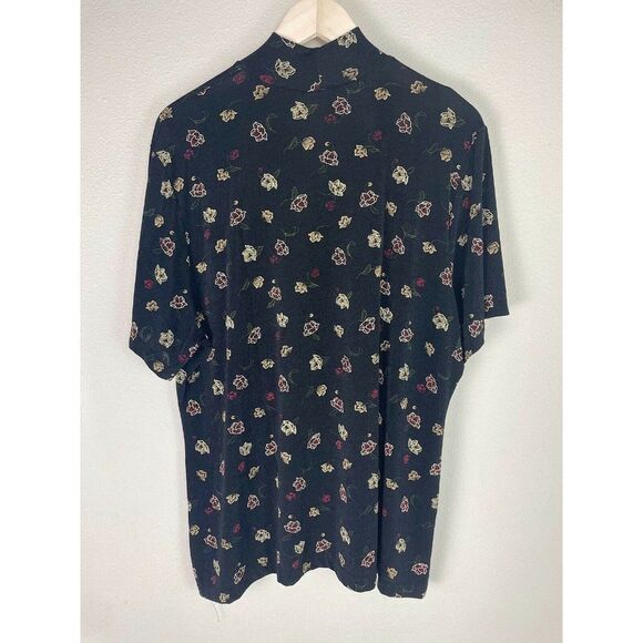 vintage Frazier Lawrence woman black gold red rose flower short sleeved blouse - Picture 5 of 6
